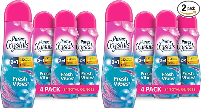 Purex Crystals In-Wash Fragrance and Scent Booster, Fresh Vibes, 21 Ounce, 4 Count (Pack of 2)