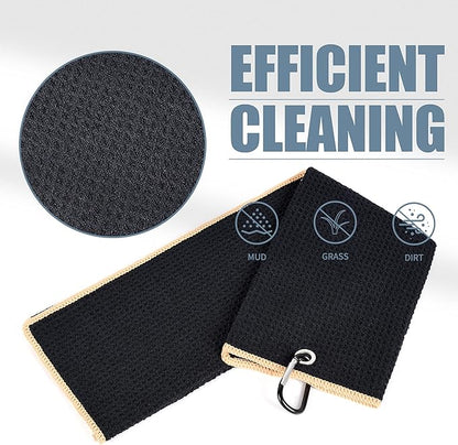 Mile High Life Tri-fold Golf Towel | Premium Microfiber Fabric | Waffle Pattern | with Heavy Duty Carabiner Clip | Golf Towel for Men and Women (Black/Yellow)