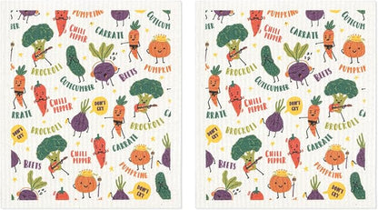 MÜkitchen Premium Eco Sponge Dish Cloth | Highly-Absorbent Kitchen Cloth for Cleaning and Drying Dishes | Machine Washable and Reusable | Set of 2 | Rock Veggies