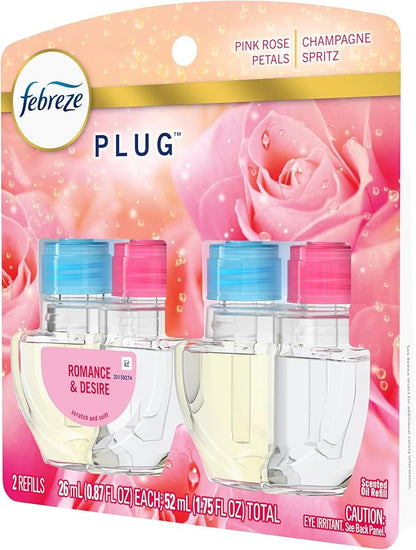 Febreze Plug In Air Freshener, Odor-Fighting Scented Oil Refill, Air Fresheners for Home and Bathroom and Kitchen, Long Lasting for Strong Odors, Romance & Desire Scent, 0.87oz Refills, 2 Count