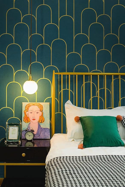 Yasinet Peel and Stick Wallpaper Green and Gold Wallpaper Dark Green Contact Paper Modern Geometric Removable Self Adhesive Wall Paper for Bedroom/Cabinet Waterproof for Bathroom Vinyl 197" x 17.3"