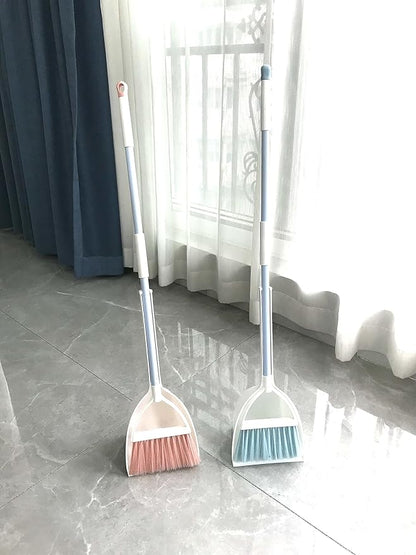 Mini Broom with Dustpan for Kids,Little Housekeeping Helper Set (White+Pink)