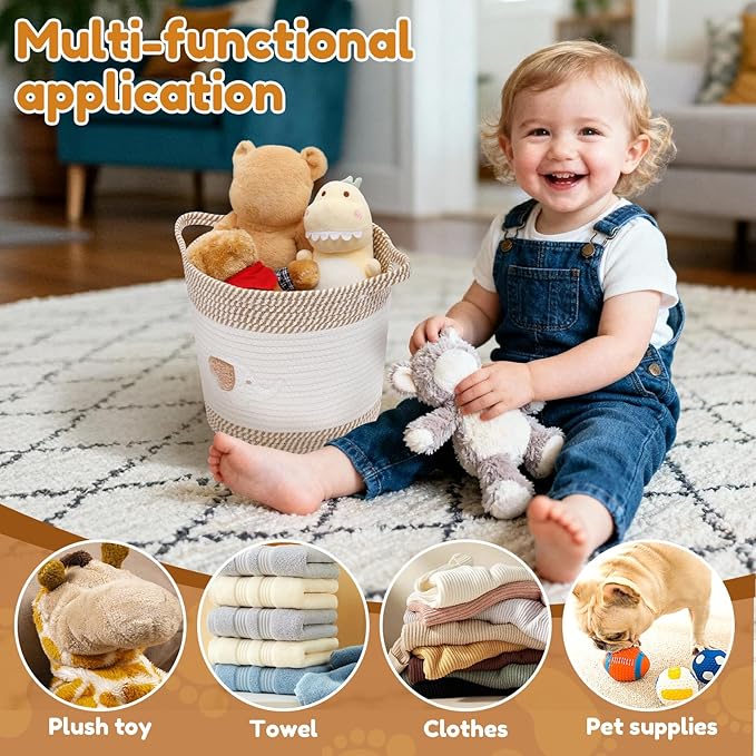 Laundry Baskets Hamper with Handles,Decorative Cotton Rope Bin for Living Room,Woven Storage Basket for Pillows, Blankets,Clothes Organizer (Style B)