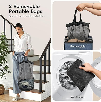 150L Double Laundry Hamper With Lid, Large Clothes Hampers with Removable Bag, Laundry Hamper 2 Section for Bathroom, Bedroom, Laundry Room, Dorm, Navy Blue
