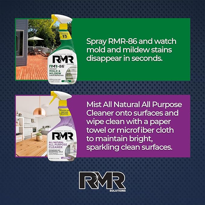 RMR Total Clean Team – Instant Stain Remover + All Natural All Purpose Cleaner, Indoor/Outdoor Cleaning Spray Kit for Kitchens, Bathrooms, Furniture, Siding, & Deck, 2–32 Oz Bottles