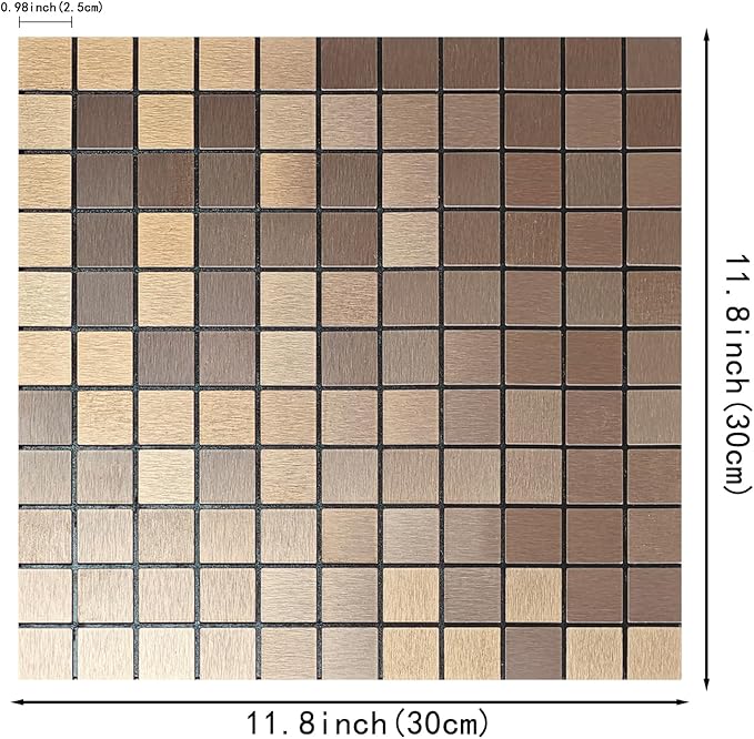 10pcs Waterproof Non-Slip Mosaic Wall Stickers, Heat-Resistant Self-Adhesive Tiles, Easy Cut & Peel for Kitchen Bathroom Bedroom Living Room (10, Coppery)
