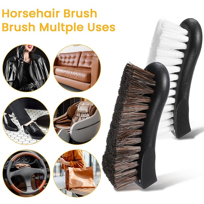 4-Piece Upholstery Cleaning Brush Set, Car Upholstery Brush with Horsehair & Nylon Bristles for Leather, Carpet, Couch, Boat & Auto Interior Detailing
