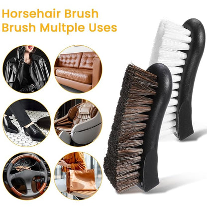 4-Piece Upholstery Cleaning Brush Set, Car Upholstery Brush with Horsehair & Nylon Bristles for Leather, Carpet, Couch, Boat & Auto Interior Detailing