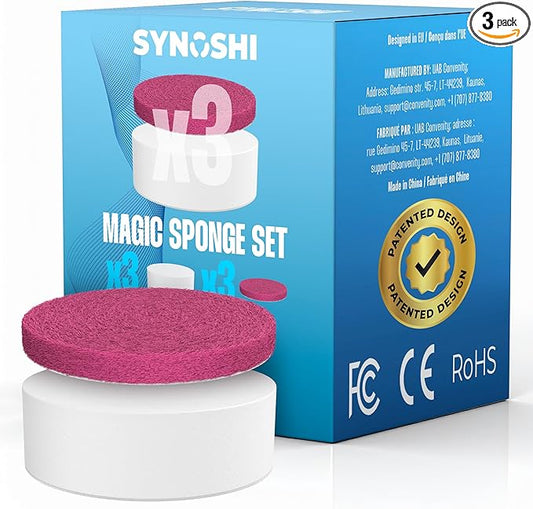 SYNOSHI PRO Electric Spin Scrubber Magic Melamine Sponge for Bathroom & Shower Cleaning Brush, Kitchen Brush Head For Power Scrubber - Set of 3 Magic Sponges