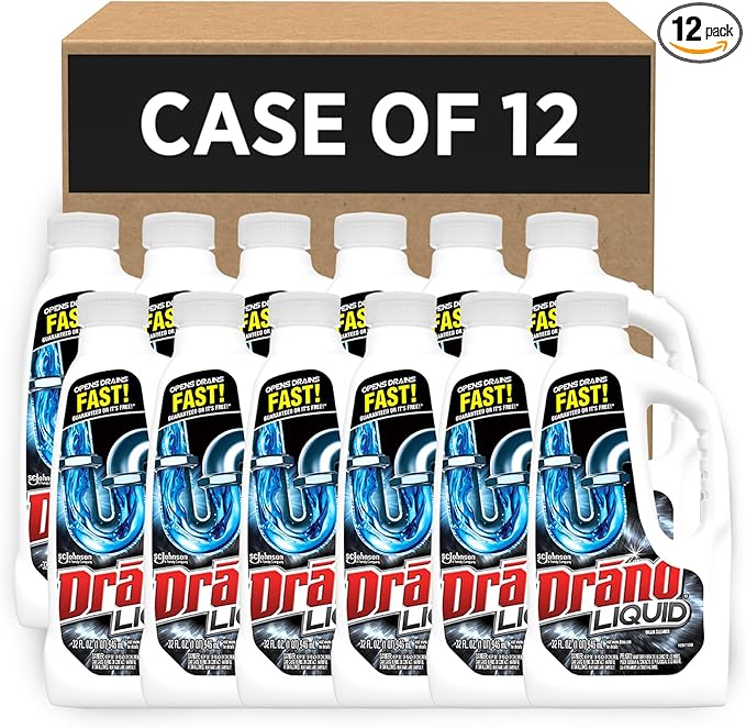 Drano Liquid Drain Clog Remover and Cleaner for Shower or Sink Drains Unclogs and Removes Hair Soap Scum Blockages, Multi, 32 Fl Oz (Pack of 12)