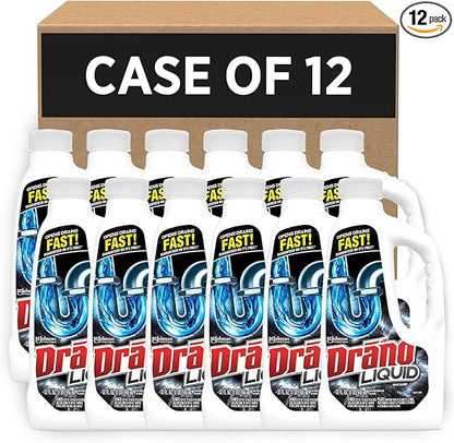Drano Liquid Drain Clog Remover and Cleaner for Shower or Sink Drains Unclogs and Removes Hair Soap Scum Blockages, Multi, 32 Fl Oz (Pack of 12)