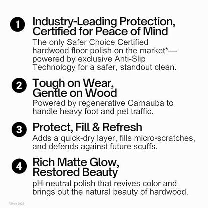 Quick Shine Hardwood Floor Luster-Polish 27oz | Plant-Derived w/Carnauba | Safer Choice, No PFAS, pH Neutral | Ready to Use Formula w/Anti-Slip Technology | Simply Squirt & Spread | Made in USA