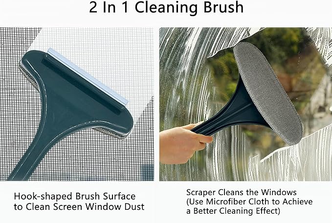 2 in 1 Window Screen Cleaning Brush, Double Sided Wet & Dry Dual Use,Extendable Handle Multifunctional Brush, Pet Hair Remover for Furniture&Carpet（Green White）