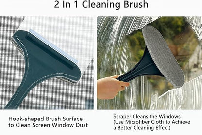 2 in 1 Window Screen Cleaning Brush, Double Sided Wet & Dry Dual Use,Extendable Handle Multifunctional Brush, Pet Hair Remover for Furniture&Carpet（Green White）