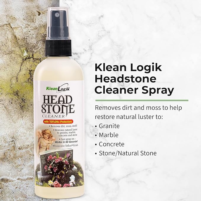 KleanLogik Headstone Cleaner For Graves & Memorials, Tombstone Cleaner Solution Removes Dirt & Plant Growth To Restore Natural Luster To Granite, Marble, Slate, Concrete, Limestone & Stone, 3-Pack