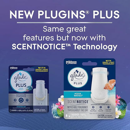 Glade PlugIn Plus Air Freshener Starter Kit, Scented Oil for Home and Bathroom, Aqua Waves, 0.67 Fl Oz, 1 Warmer + 1 Refill