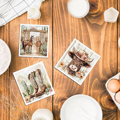 Western Cowboy Swedish Dishcloths for Kitchen, 6 Pcs Reusable Highland Cow Swedish Dish Cloths, Absorbent Sponge Cleaning Dish Cloths for Farmhouse Kitchen Cooking Home Decoration Housewarming Gifts