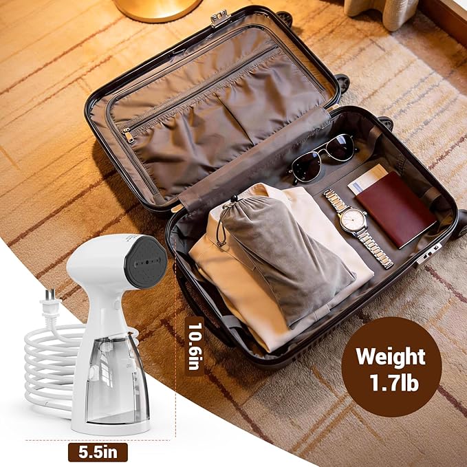 Handheld Steamer for Clothes Wrinkle Removes,110V to 220V Garment Steamer for Multiple Countries,1000W,Large Water Tank 450 ML,10 FT Power Cord,35s Fast Heating (white)