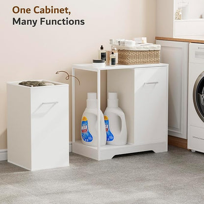 Double Pull-Out Laundry Hamper Cabinet; 90L Laundry Basket for Bathroom,Laundry Room; Laundry Sorter with 2 Pull-Out and Removable Bags