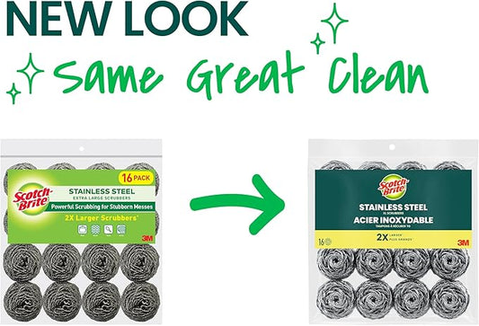 Scotch-Brite Stainless Steel Scrubbers, Scouring Pads for Cleaning Tough Baked-On Messes, Metal Scrubbers for Cleaning Dishes, 16 Scrub Pads