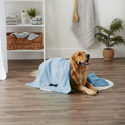 Bone Dry Pet Grooming Microfiber Towel, Embroidered Collection, X-Large,41x23.5", Blue