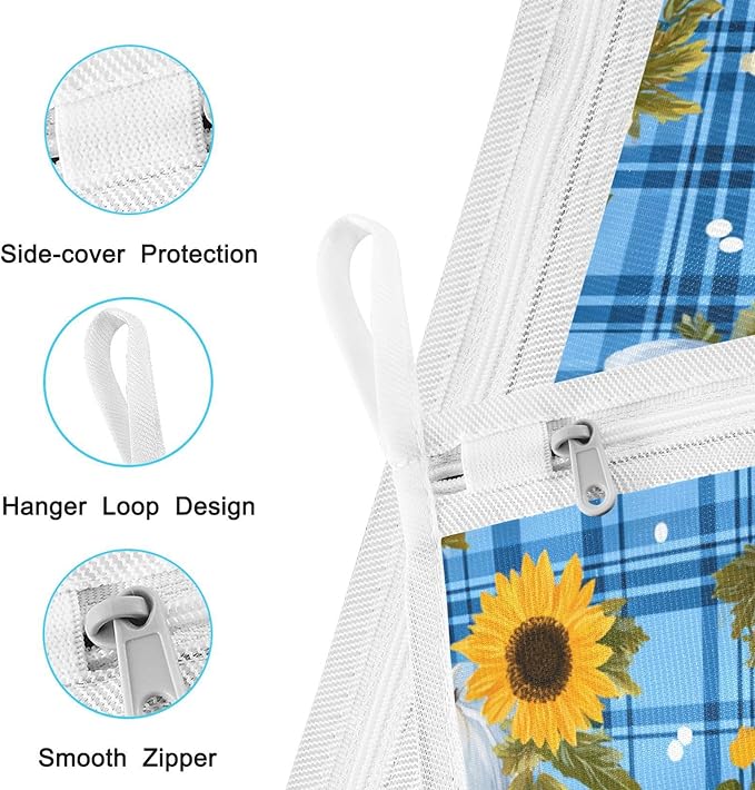 Mesh Laundry Bags Lingerie Bags for Washing Delicates 2 PCS Durable Wash Bag with Zipper Small and Medium Washable Blue Plaid Sunflower Pumpkin
