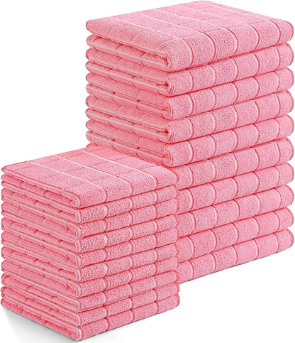 Homaxy Microfiber Kitchen Towels and Dishcloths Set, 20 Pack Soft and Absorbent Dish Hand Towels Bulk, 28 x 16 Inch & 12 x 12 Inch Quick Drying Rags for Washing Dishes, Pink