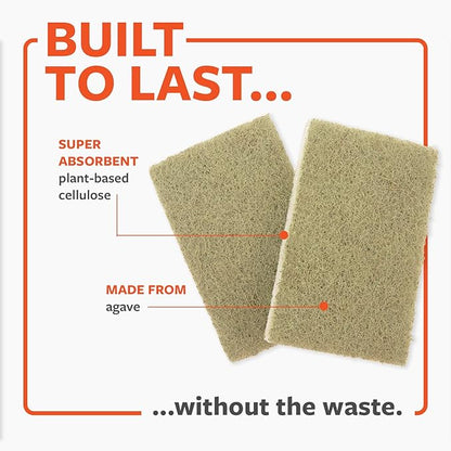 Full Circle Heavy Duty Scrubber Sponge – Robust Agave Leaf & Plastic-Free Cellulose – Dual-Sided Dish Sponge for Cast Iron, Grill Grates & Oven Racks, 2 Pack