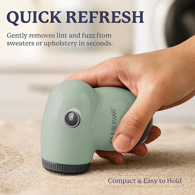 Farberware Fabric Shaver & Lint Remover for Clothes – Battery Operated Lint Shaver with Triple Blades, Sweater Shaver to Remove Pilling for Clothing, Couch, Furniture, Fuzz, Lint Balls