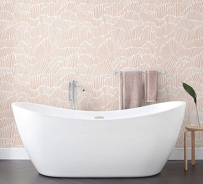 Guvana Pink Wallpaper Peel and Stick Modern Light Pink and White Contact Paper Boho Striped Wall Paper Self Adhesive Waterproof Wallpaper for Bedroom Bathroom Accent Wall Decor Vinyl Roll 17.3"×787"