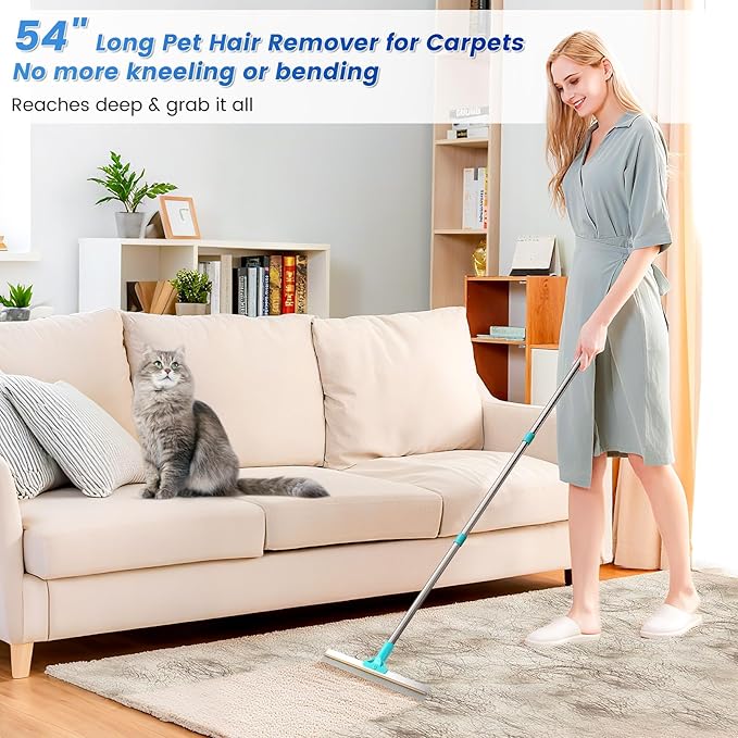 3-Pack Pet Hair Remover Tools, Carpet Rake for Pet Hair Removal, Long Handle Double-Sided Carpet Fur Removal Lint Scraper Brush Dog Cat Hair Remover for Sofa, Couch, Rug, Stairs, Clothes, Blue