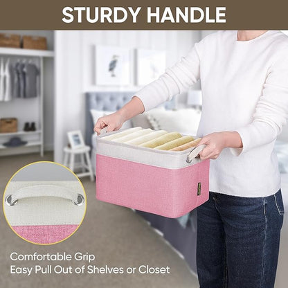 BALEINE 3 Pack Fabric Closet Storage Bins for Shelves, Linen Closet Organizers and Storage, Decorative Baskets for Organizing, Shelf, Clothes, Home, Office (Pink, 12"x8"x8")