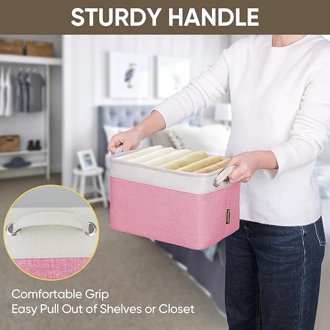 BALEINE 4 Pack Fabric Closet Storage Bins for Shelves, Linen Closet Organizers and Storage, Decorative Baskets for Organizing, Shelf, Clothes, Home, Office (Pink, 12"x8"x8")