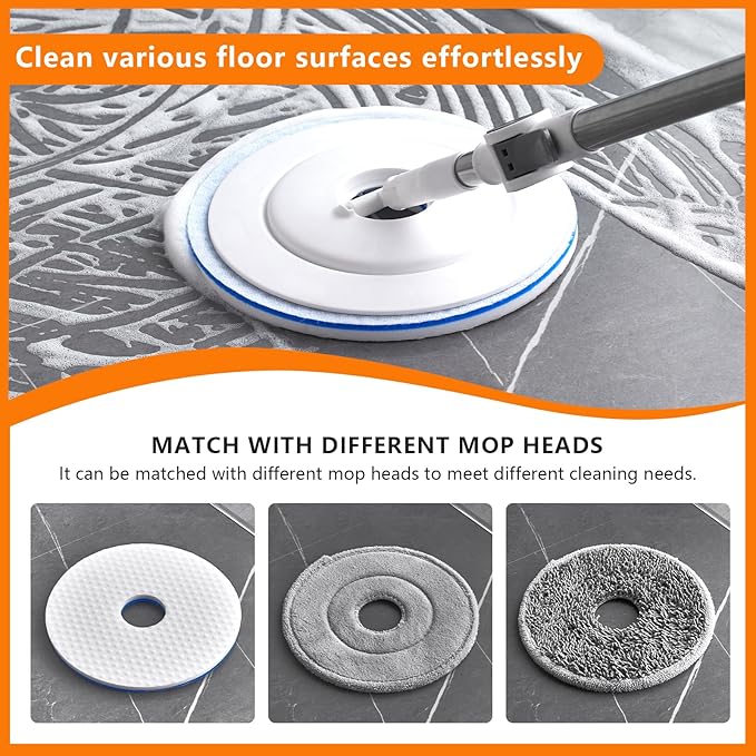Spin Mop and Bucket Set ，2 Replaceable Microfiber Mop Pads，1 Magic Sponge Eraser pad for Deep-Cleaning Mops for Floors (Mop Set, 10" Mop-Head)