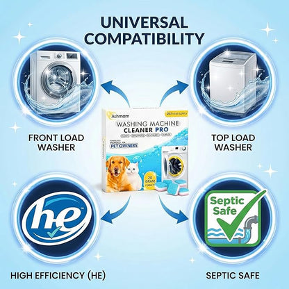 Washing Machine Cleaner Tablets, 24 Pack 1 Year Supply – Deep Clean Washer Cleaner for Front Load & Top Load HE Machines, Removes Odor & Residue, Lavender Fresh Scent, Septic Safe