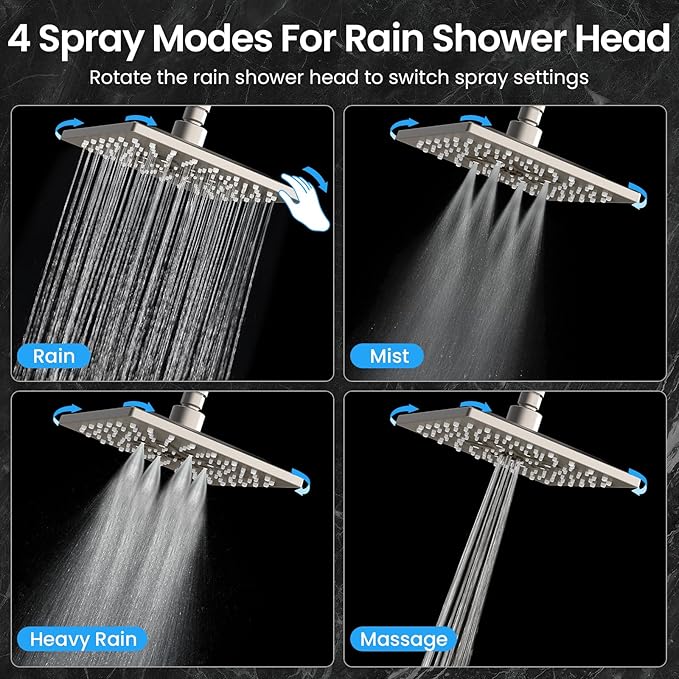 Veken High Pressure Rain Shower Head with Multi-Functions, Square Rainfall Shower Heads with 5-Mode Handheld Spray Combo, Detachable Hand Held Showerhead with Hose, Double Regaderas Para,Starlight