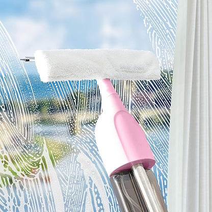 Multi-Surface Spray Mop Kit 3-in-1 with Flat, Round, Squeegee Mop Heads, Refillable Water Bottle, Machine Washable Pads for Floors, Windows