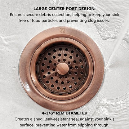 Westbrass A214-11 3-1/2" Post Style Large Kitchen Sink Basket Strainer, Antique Copper