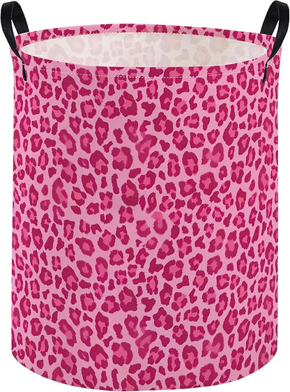 Kids Laundry Basket Pink Hamper for Nursery Hamper Cute Kids Storage Bin Room Decor for Home(Pink leopard print)