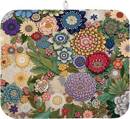 Dish Drying Mat for Kitchen Counter 18x24 Inch, Super Absorbent Dish Drainer Mat, Decorative Microfiber Dishes Drying Pad-Large(Luxurious flowers)