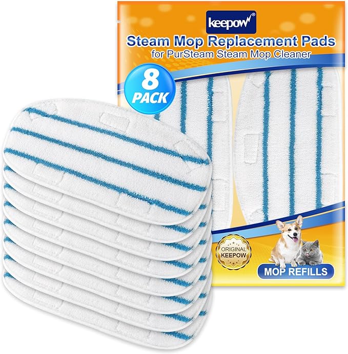 KEEPOW Steam Mop Pads Compatible with PurSteam ThermaPro 10-in-1 Steam Mop and ThermaPro 211 Steam Cleaner, Reusable Pur Steam Mop Replacement Pads for Multi-Surface Floor Cleaner (8 Pack)