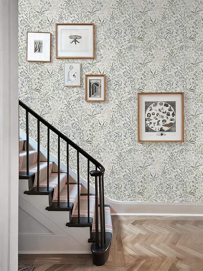 Heroad Green Floral Peel and Stick Wallpaper Boho Contact Paper for Cabinets Drawers 16.1''x196'' Leaf Wall Paper Removable Self Adhesive Wallpaper for Bedroom Bathroom Waterproof Decor Vinyl Roll
