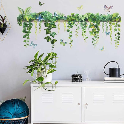 Nature Green Plants Peel and Stick Wall Decals Wallpaper, Removable Wall Decals Shelves Green Plants Vinyl Art Wall Stickers & Murals for Living Room Kitchen Bathroom Decoration (B-Green)