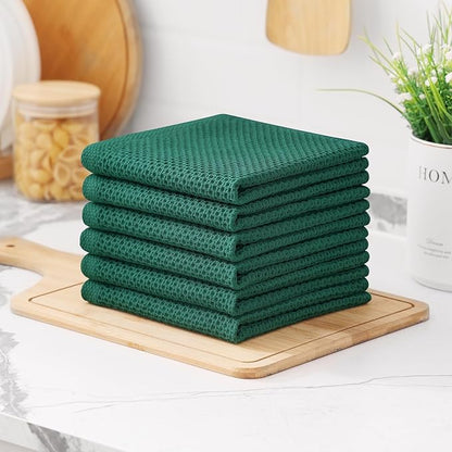 Kitinjoy 100% Cotton Kitchen Dish Cloths (12 X 12 Inches, Dark Green), 8 Pack Waffle Weave Ultra Soft Absorbent Dish Towels for Drying Dishes Quick Drying Kitchen Towels Dish Rags