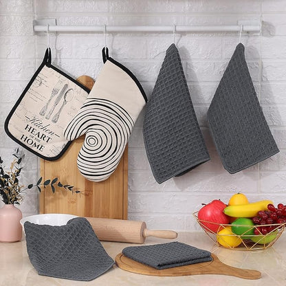 Homaxy Microfiber Waffle Weave Kitchen Dish Cloths, 12 x 12 Inch Ultra Absorbent and Solid Color Dish Towels for Kitchen Fast Drying Dishcloth for Washing Dishes, 6 Pack, Dark Grey