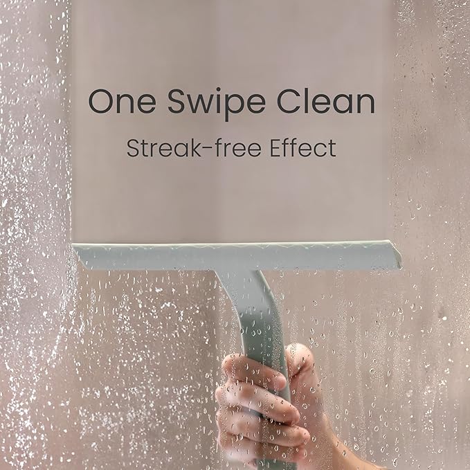 dancemoon JustHang Shower Squeegee for Glass Doors, All-in-One Award-Winning Silicone Squeegee with Built-in Hook for Bathroom, Window, Mirror, Tile Wall, Car, Streak-Free Cleaner Tool, 10-Inch Green