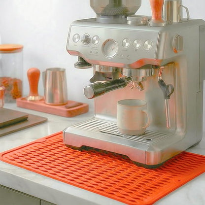 MicoYang Silicone Dish Drying Mat for Multiple Usage,Easy clean,Eco-friendly,Heat-resistant Silicone Mat for Kitchen Counter or Sink,Refrigerator or drawer liner Orange L 16 inches x 12 inches