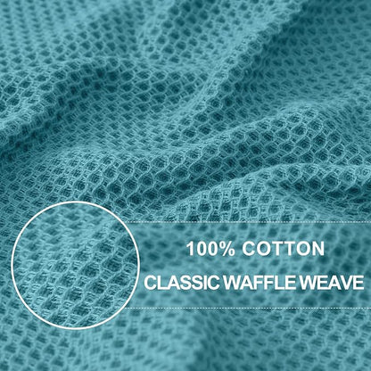 Homaxy 100% Cotton Waffle Weave Kitchen Dish Towels, Ultra Soft Absorbent Quick Drying Cleaning Towel, 13 x 28 Inches, 4-Pack, Lake Blue