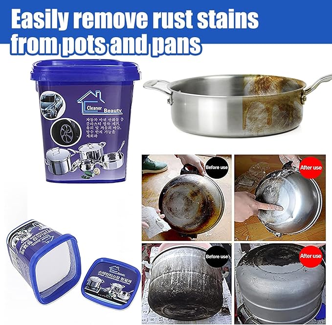 Multi-function Kitchen Pots and Pan Cleaner, Powerful Stainless Steel Cookware Cleaning Paste 500g for House Pots, Sinks,Appliances Surfaces,Kitchen Utensils