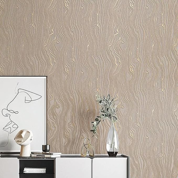 Gold Khaki Wood Peel and Stick Wallpaper Stripe, 20.8" x 118" (53cm x300cm), Removable, Self-Adhesive, 3D, Modern, Rustic, Industrial, Bathroom, Bedroom, Decorating